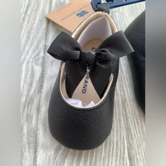 Lucky Brand Crib Shoes Black Bow 6-9 Months Size 3 Baby Girl - Picture 3 of 10